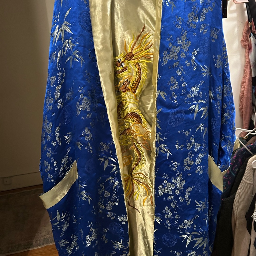 Blue and Gold Dragon Embroidered Kimono